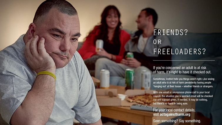 Scottish Government poster which highlights the risk to vulnerable adults of people taking advantage of them