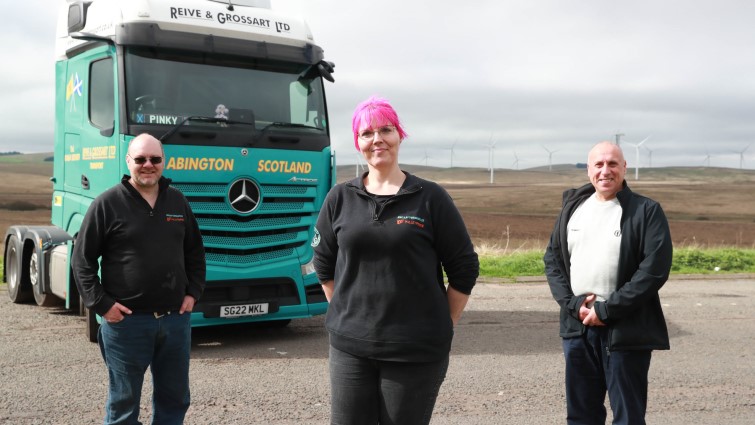 Heather McKenzie with Reive and Grossart's manager, Iain Blackstock, and Danny Sneddon, the council’s Vocational Development Officer