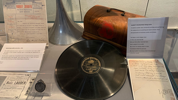 exhibition pieces of Sir Harry Lauder collection at Low Parks Museum