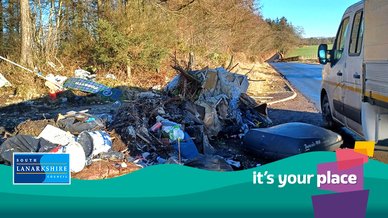roadside litter being uplifted by council vehicle with It's Your Place graphic