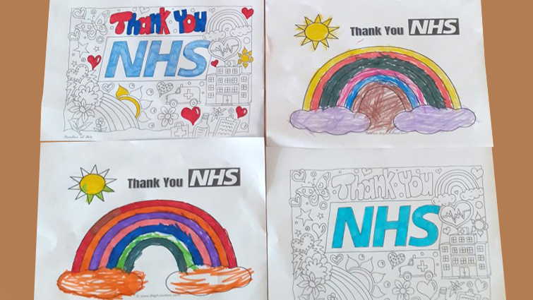 This is a picture of posters drawn by pupils at the Glengowan Primary School hub to thank NHS workers