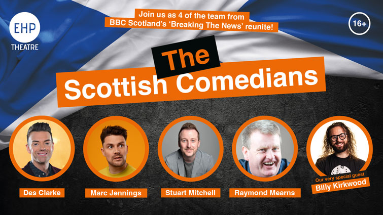 Advert graphic for Scottish Comedians show in Lanark.