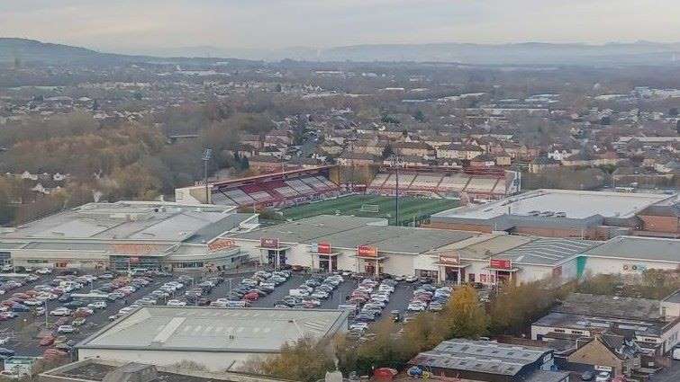 Aerial view of New Douglas Park, Hamilton Accies' stadium.