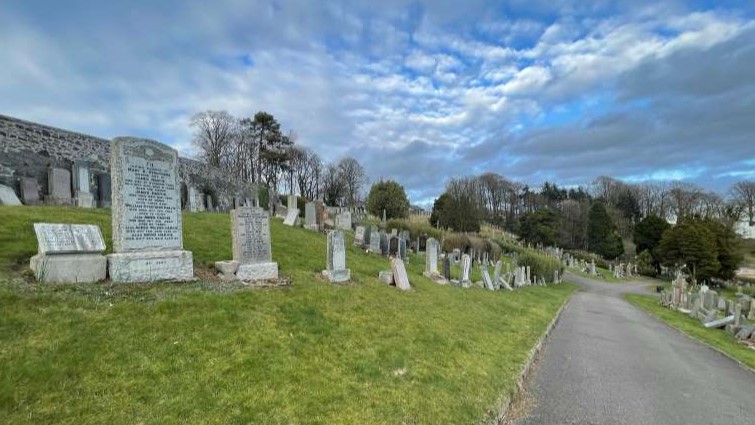 This is a general view of headstones within Strathaven Cemetery