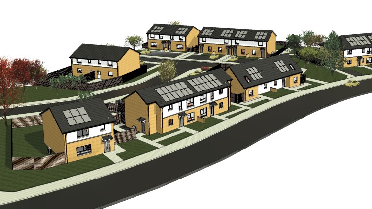 Artist's impression of new council housing and Raploch Street, Larkhall.