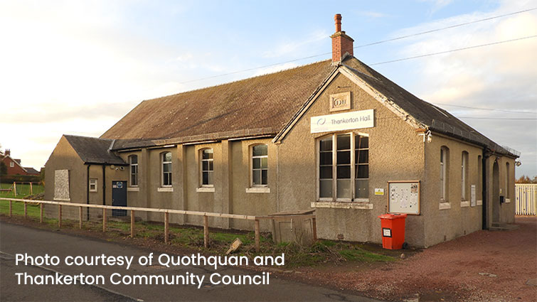 External view of Thankerton village Hall, credited to Quothquan and Thankerton Community Council.