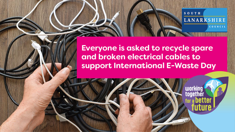 E waste day graphic showing old electrical cables