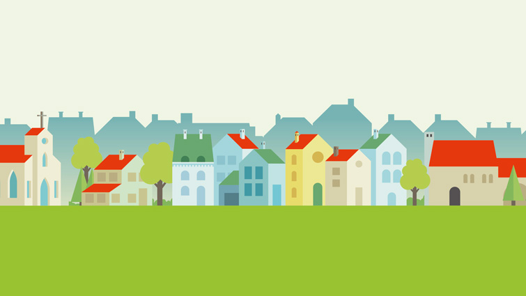 This graphic depicts a row of homes