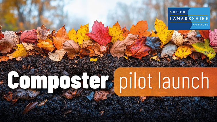 Graphic showing leaves on top of compost to promote the launch of the council's Composter pilot.