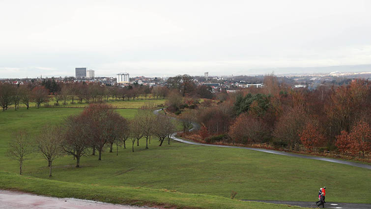 This image shows a view over Hamilton and beyond from Chatelherault Country Park
