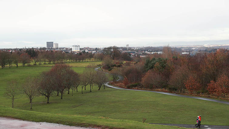 This image shows a view over Hamilton and beyond from Chatelherault Country Park 