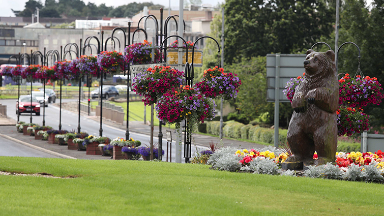 The photo shows East Kilbride town centre on the approach from Churchill Avenue. 