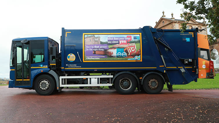 The photo shows one of the council's refuse vehicles with the campaign material for the anti-litter campaign advertised on its side.