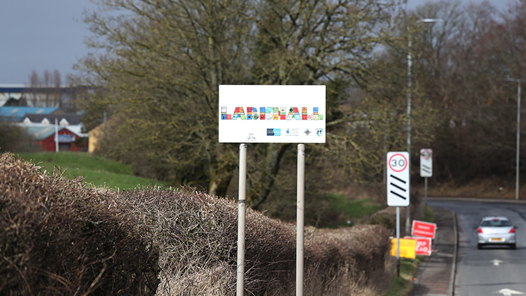 Picture shows the signage on the way into Larkhall from the Stonehouse roundabout.