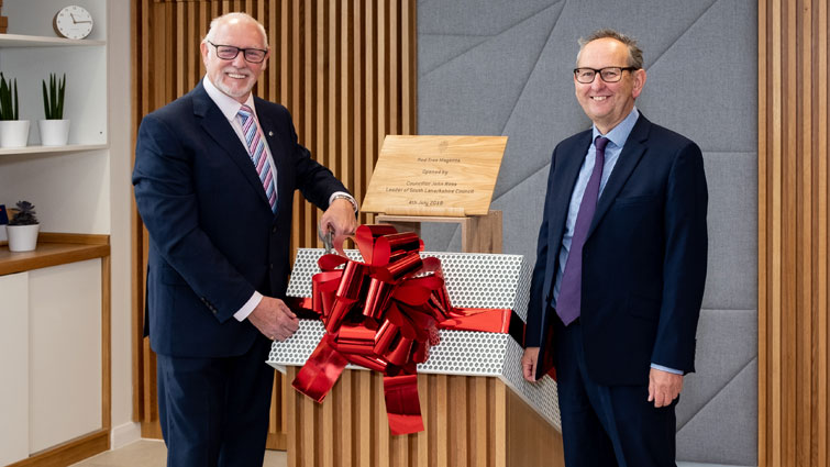 Council Leader John ross officially opens the Red Tree Magenta office development.