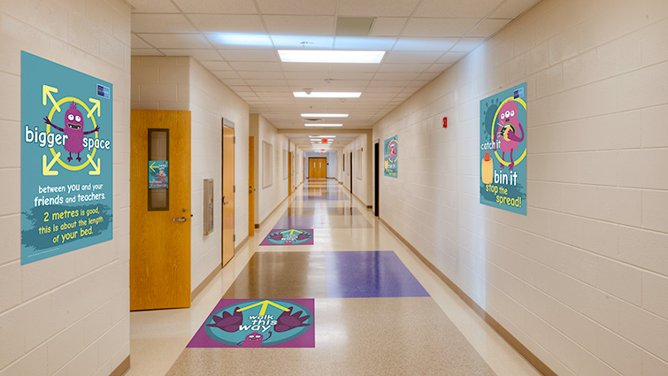 A mock-up of how schools will look with the new signage in place for pupils returning in August