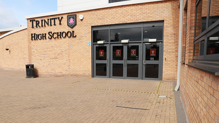 An exterior photo of Trinity High School in Rutherglen