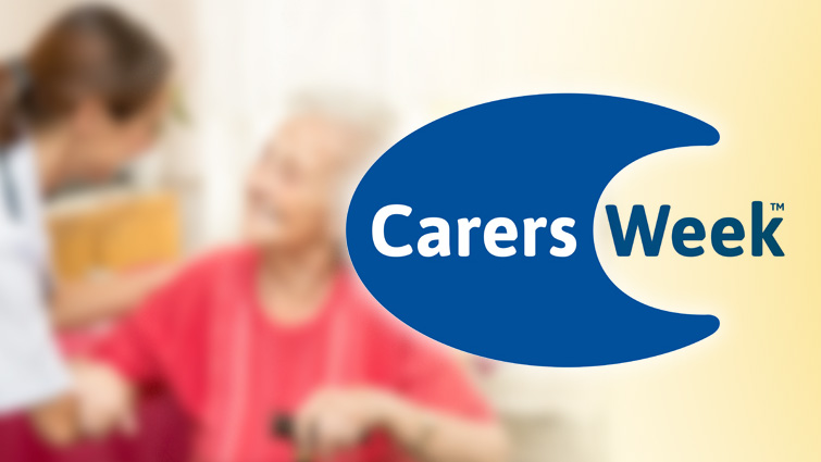 This graphic is the logo for Carers week with a person being cared for in the background (slightly out of focus)