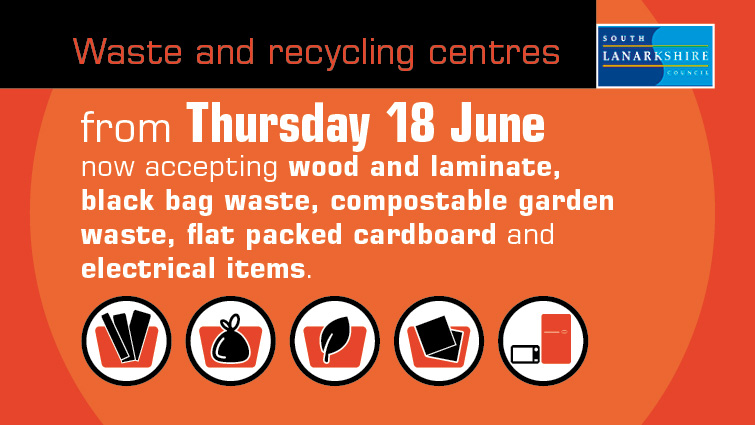 A graphic showing the goods which can now be deposited at South Lanarkshire Council's waste and recycling centres