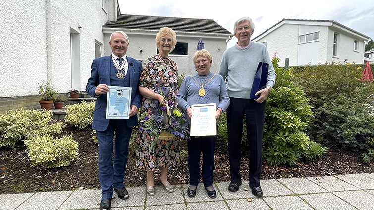 JIm and Sandra McCallum with Provost Margaret Cooper and Deputy Lieutenant John Brown 