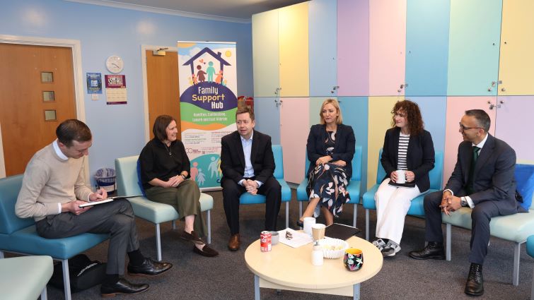 This image shows council officials during a visit to Hamilton Family Support Hub by Fiona Duncan, Independent Strategic Advisor to The Promise