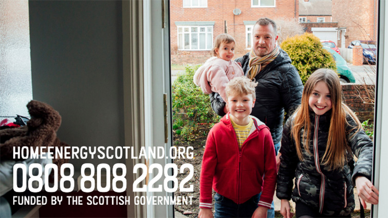 Generic pic of family with Home Energy Scotland contact telephone number