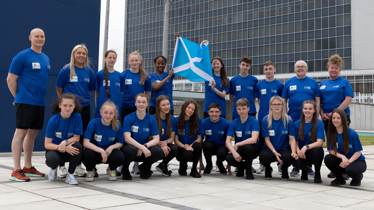 This image shows the young athletes and their coaches who will represent South Lanarkshire at the 2022 International Children's Games 