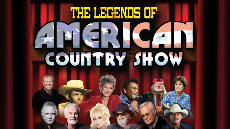 this image is a flyer to promote the Legends of American Country show at Lanark Memorial Hall and EK Village Theatre 