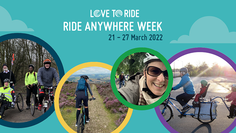 This graphic shows images of cyclists to promote Ride Anywhere Week 
