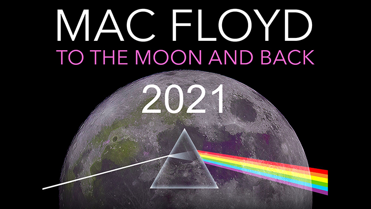 This graphic says MacFloyd to the Moon and Back and is highlighting that the band are playing at Lanark Memorial Hall 