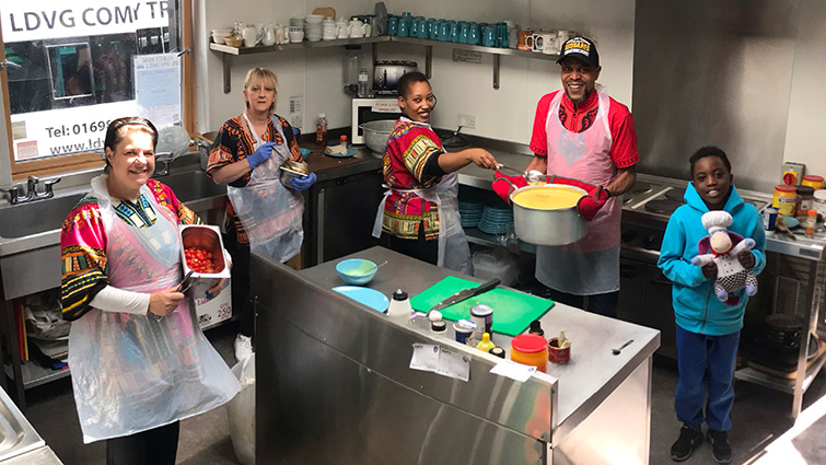 Mr T centre with his wife Caroline (left) and son, Armani, right. On the left (left to right) is Jackie Partridge and Janice Keegans.