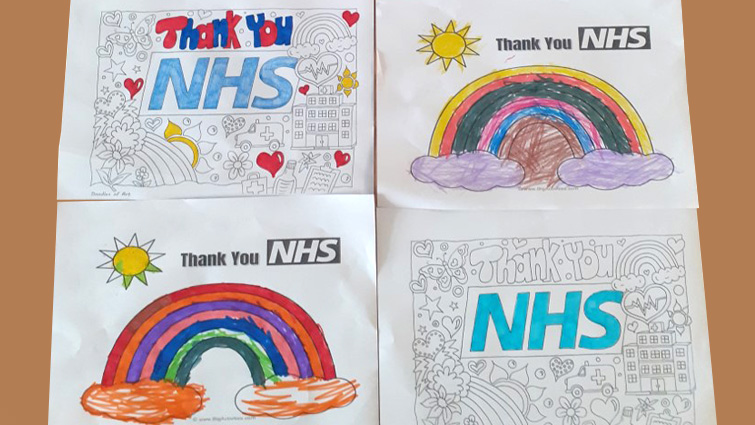 This is a picture of posters drawn by pupils at the Glengowan Primary School hub to thank NHS workers 