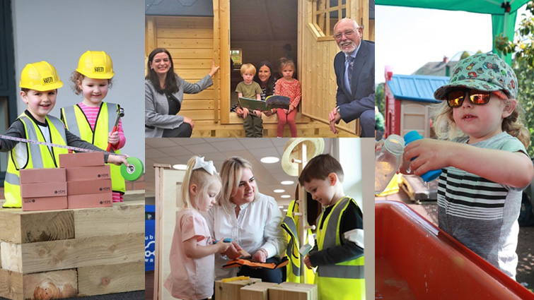 a montage of four pictures showing children at play in nurseries in South Lanarkshire