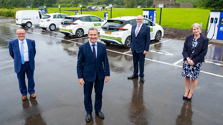 Council Leader John Ross is with Cabinet Secretary Michael Matheson and representatives from North Lanarkshire Council and Scottish Power Energy Networks at the launch of Project Pace at Strathclyde Park