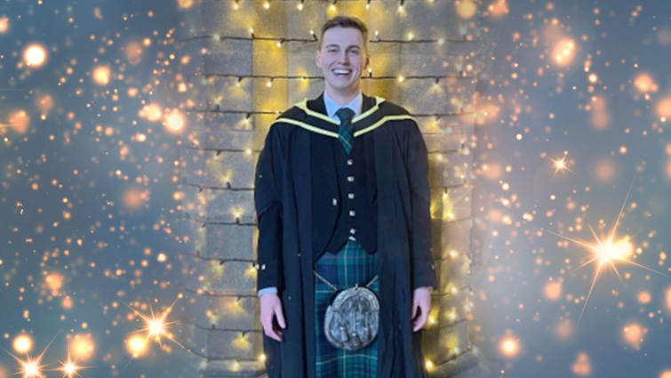 This image shows Rory McDonald, who received windfarm funding to help complete his Masters degree