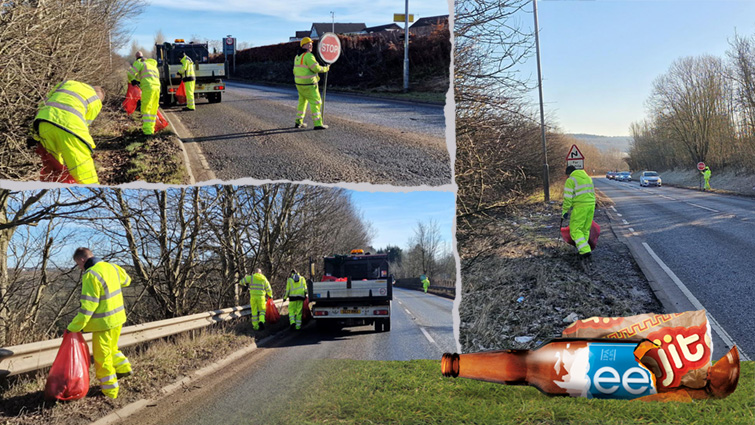 Council workers picking up litter