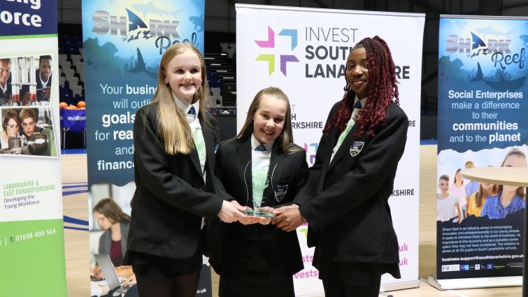 This image shows some of the pupils from Calderside Academy who won the 2025 Shark Reef competition