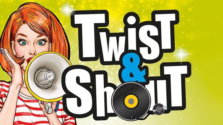 This graphic is to highlight the show Twist & Shout which is playing at EK Village Theatre