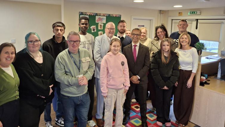 This image shows Provost Bert Thomson and Provost Soumen Sengupta with young people to highlight Care Experienced Week 2026