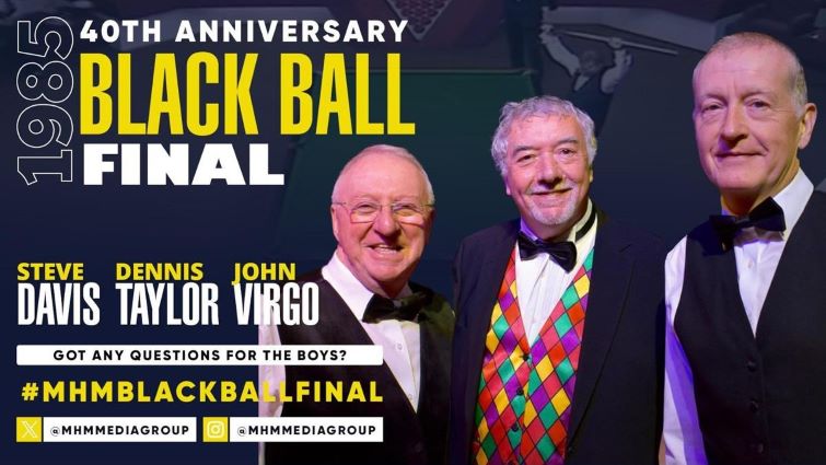 Graphic advertising Dennis Taylor, Steve Davis and John Virgo's show at Hamilton Town House.