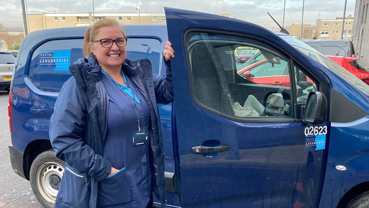 Home Carer Annmarie Doherty with her South Lanarkshire Council van.