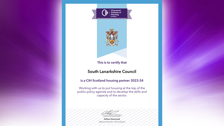 This image shows the certificate which says the council backs Scottish Housing Day
