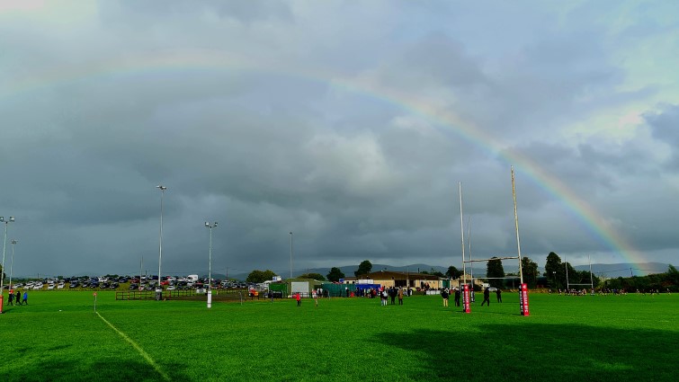 This photo shows the pitches at Biggar RFC during a match day.