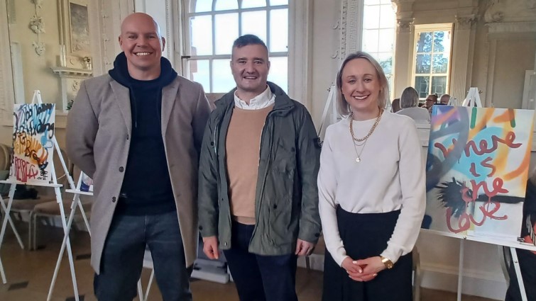 Enjoying the Inclusion as Prevention art exhibition are (left to right) Inspector Christopher Nisbet, Police Scotland; Barry McCormack, Lottery Community Fund; and Gillian Booth, Justice Service Manager at South Lanarkshire Council. 